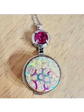 PENDANT ~ Iridescent Pink Hues Pendant w/Intricate Circles and Glitter Accents